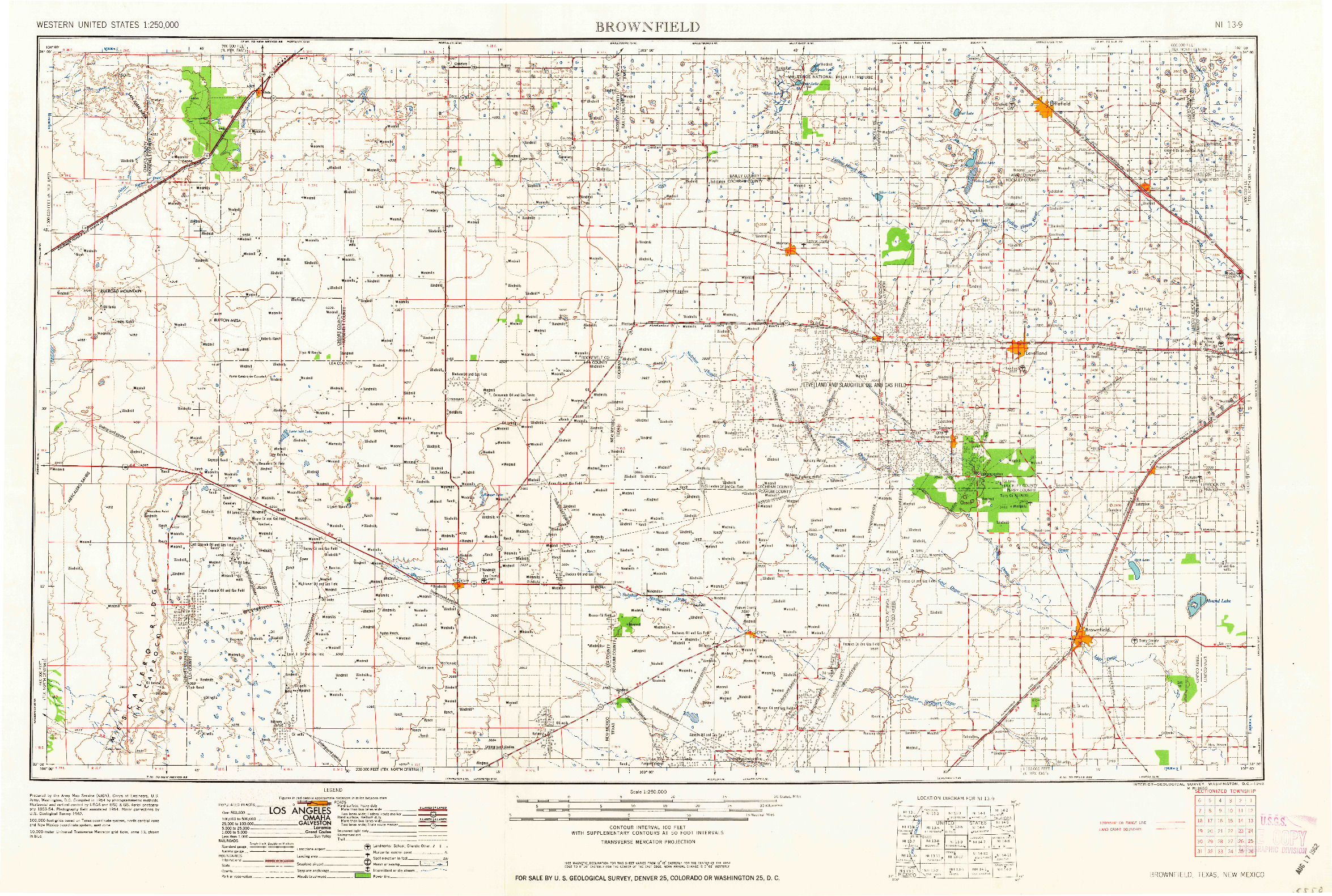 USGS 1:250000-SCALE QUADRANGLE FOR BROWNFIELD, TX 1962
