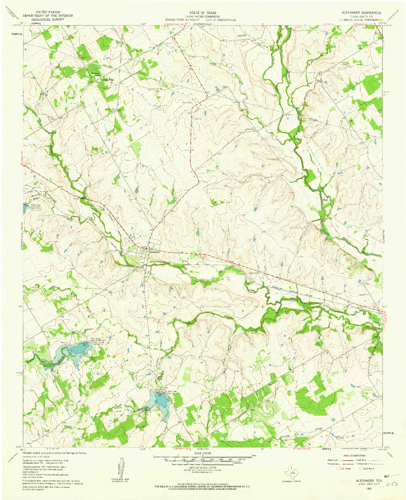 USGS 1:24000-SCALE QUADRANGLE FOR ALEXANDER, TX 1961