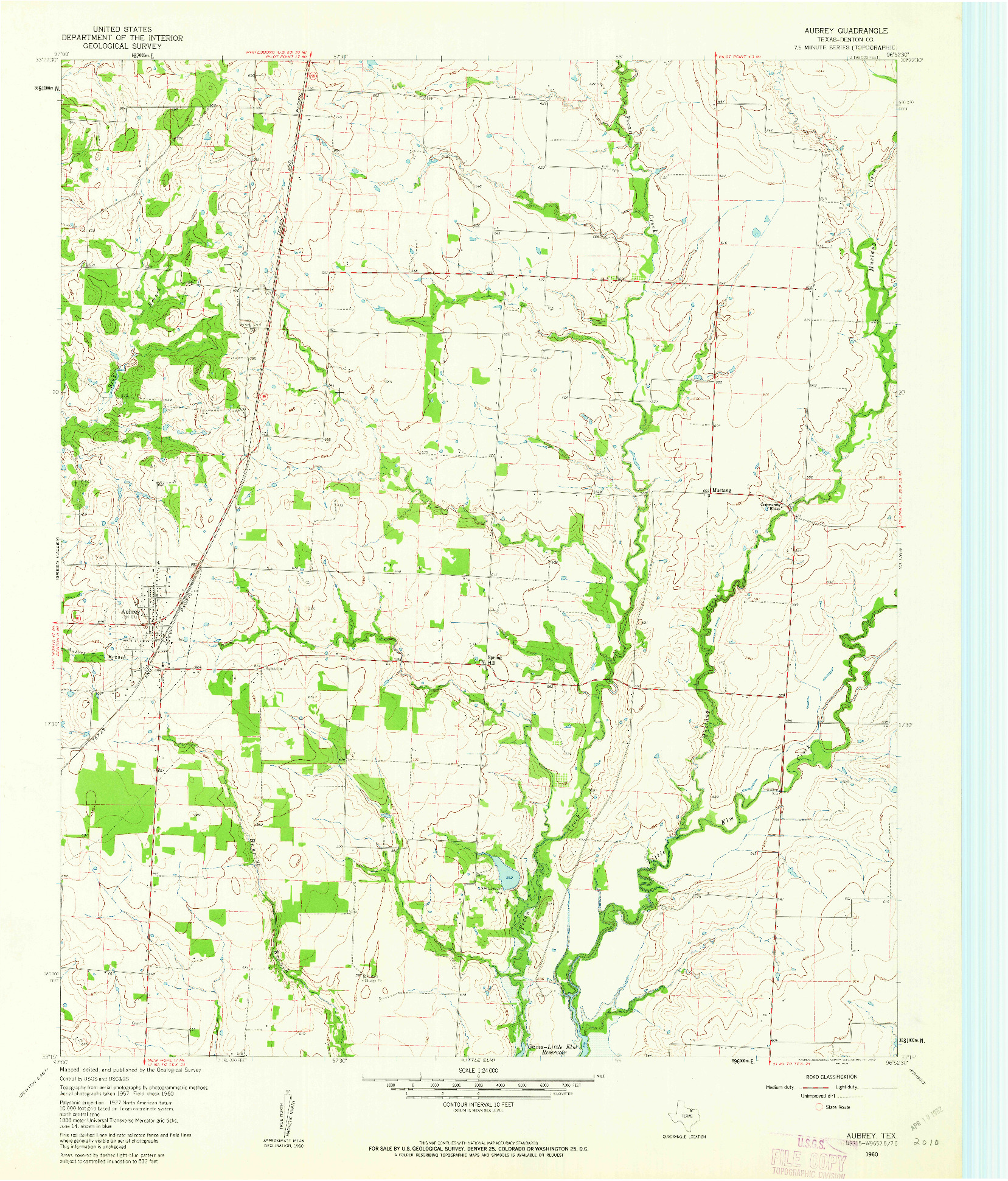 USGS 1:24000-SCALE QUADRANGLE FOR AUBREY, TX 1960