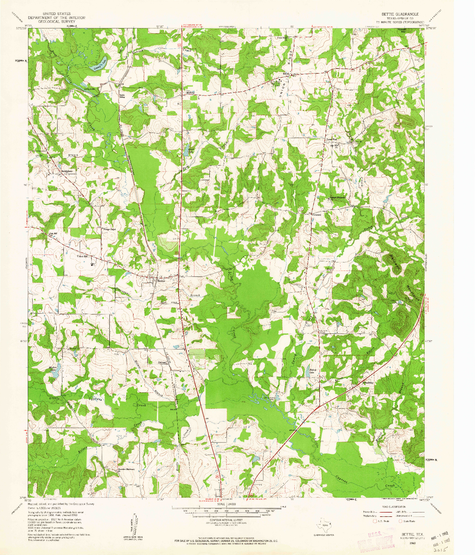 USGS 1:24000-SCALE QUADRANGLE FOR BETTIE, TX 1960