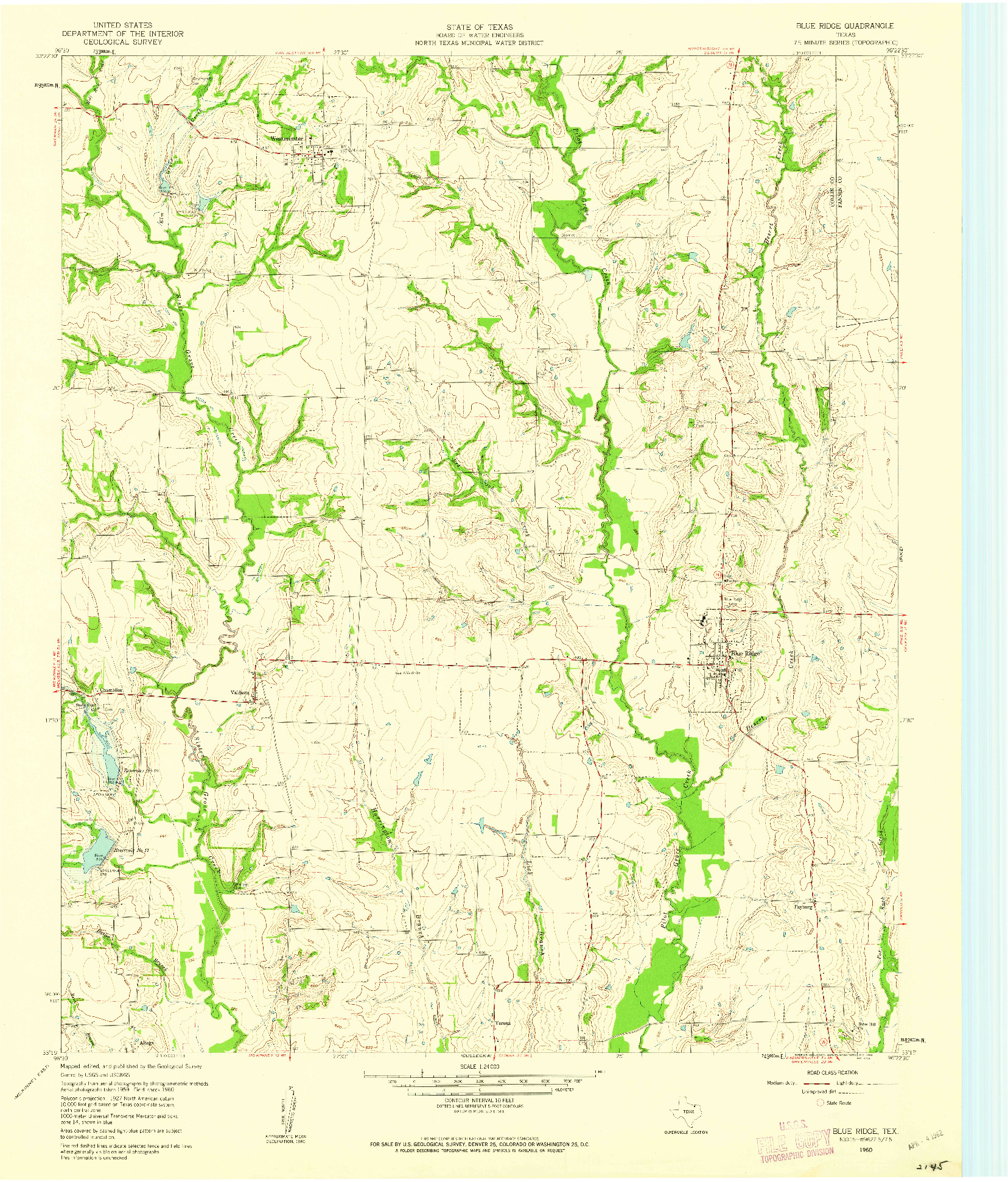 USGS 1:24000-SCALE QUADRANGLE FOR BLUE RIDGE, TX 1960