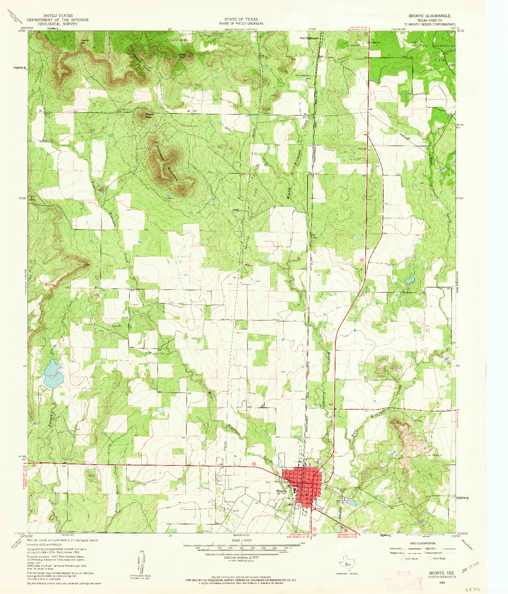 USGS 1:24000-SCALE QUADRANGLE FOR BRONTE, TX 1961