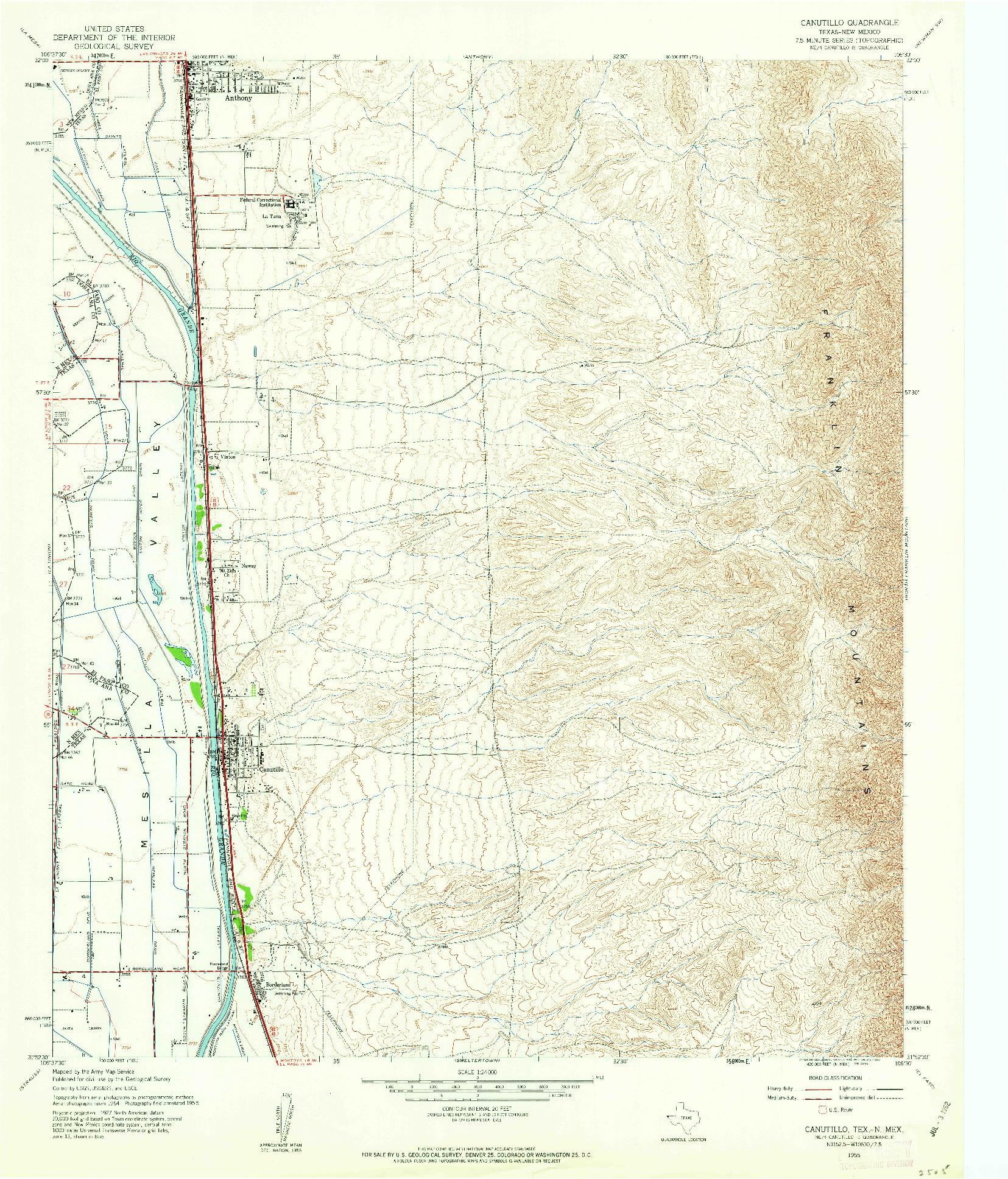 USGS 1:24000-SCALE QUADRANGLE FOR CANUTILLO, TX 1955