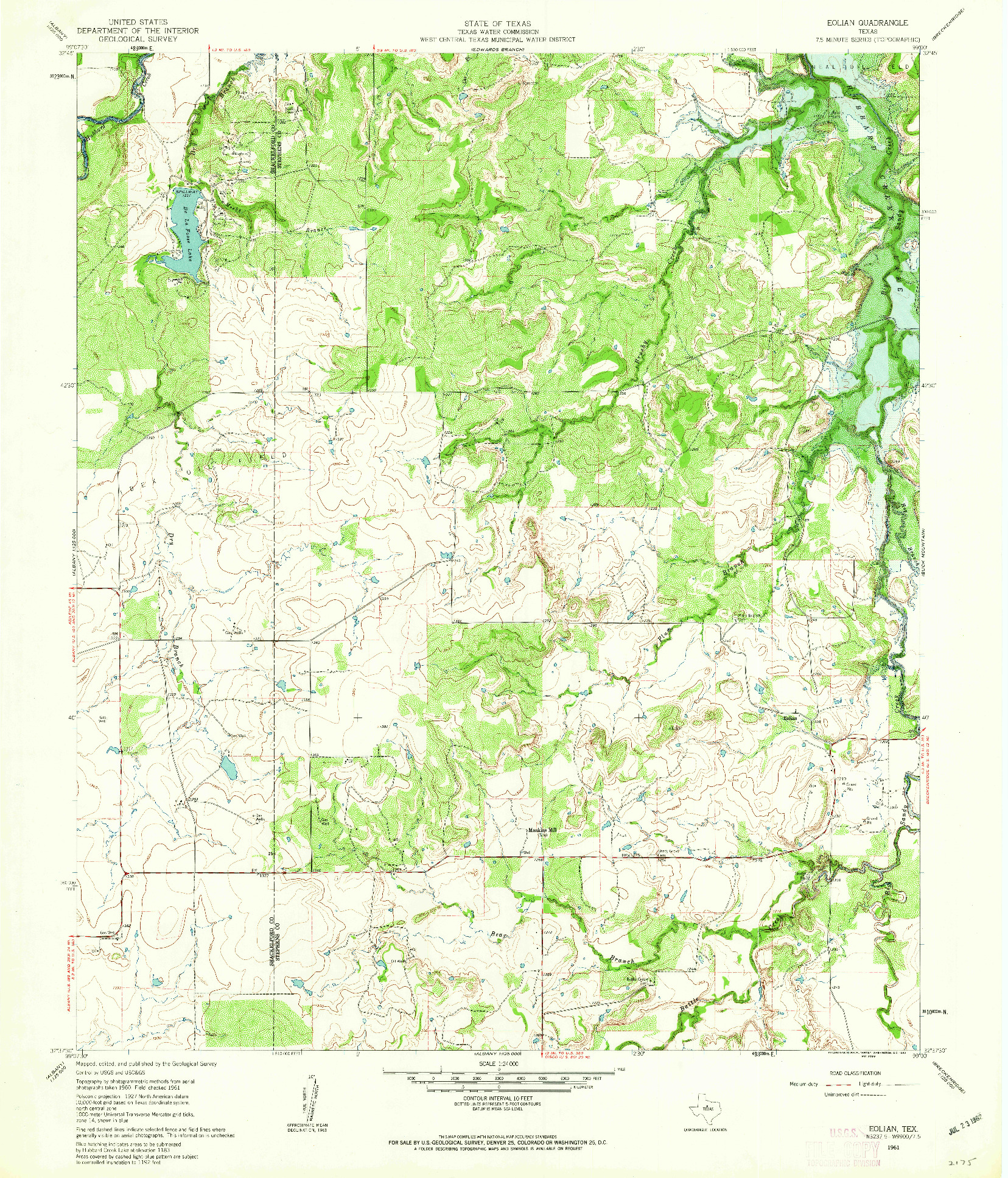 USGS 1:24000-SCALE QUADRANGLE FOR EOLIAN, TX 1961