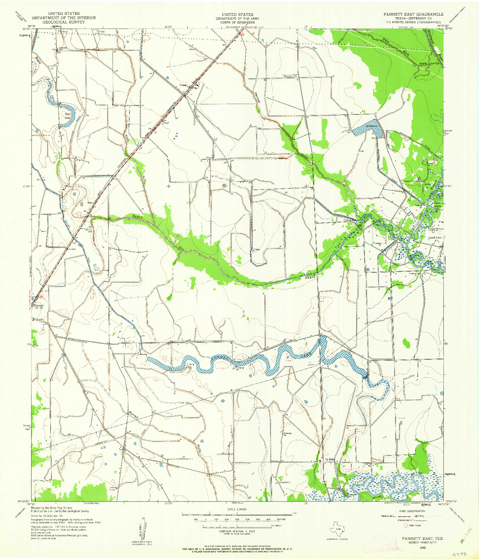 USGS 1:24000-SCALE QUADRANGLE FOR FANNETT EAST, TX 1943