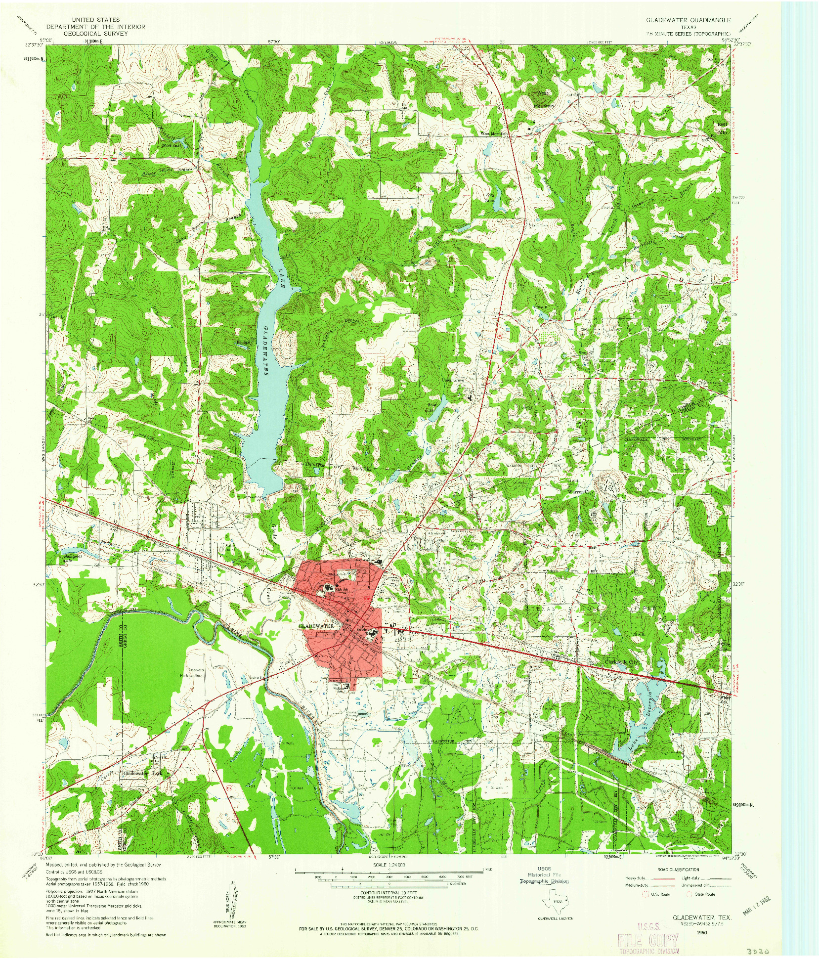 USGS 1:24000-SCALE QUADRANGLE FOR GLADEWATER, TX 1960