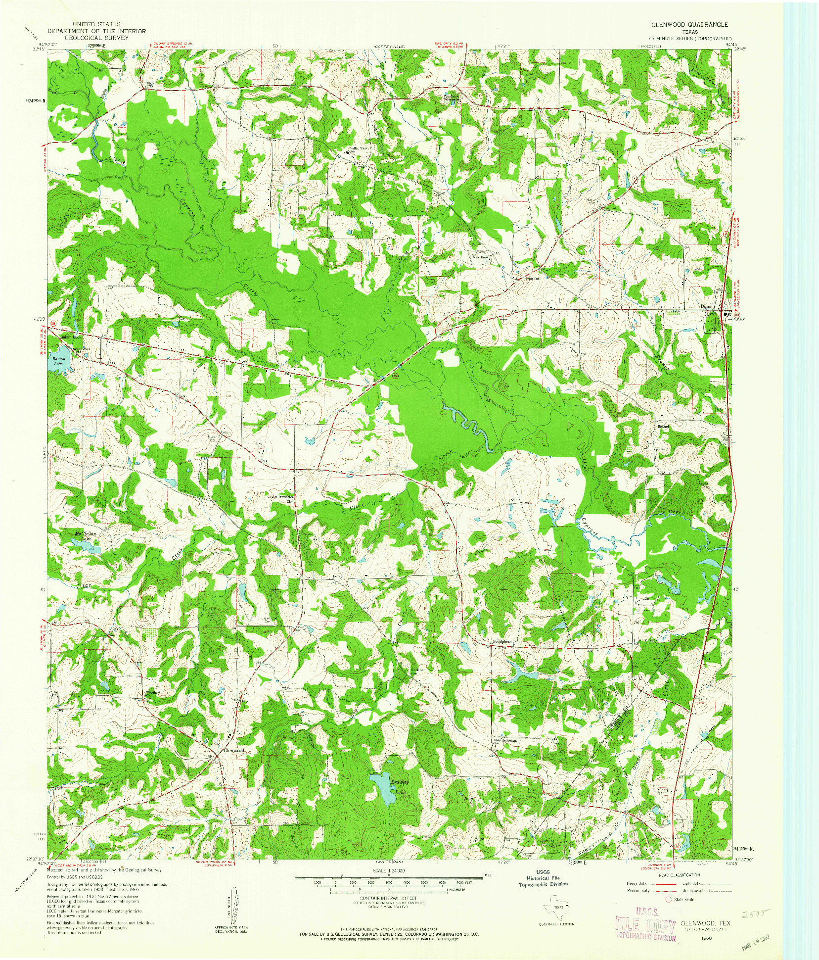 USGS 1:24000-SCALE QUADRANGLE FOR GLENWOOD, TX 1960
