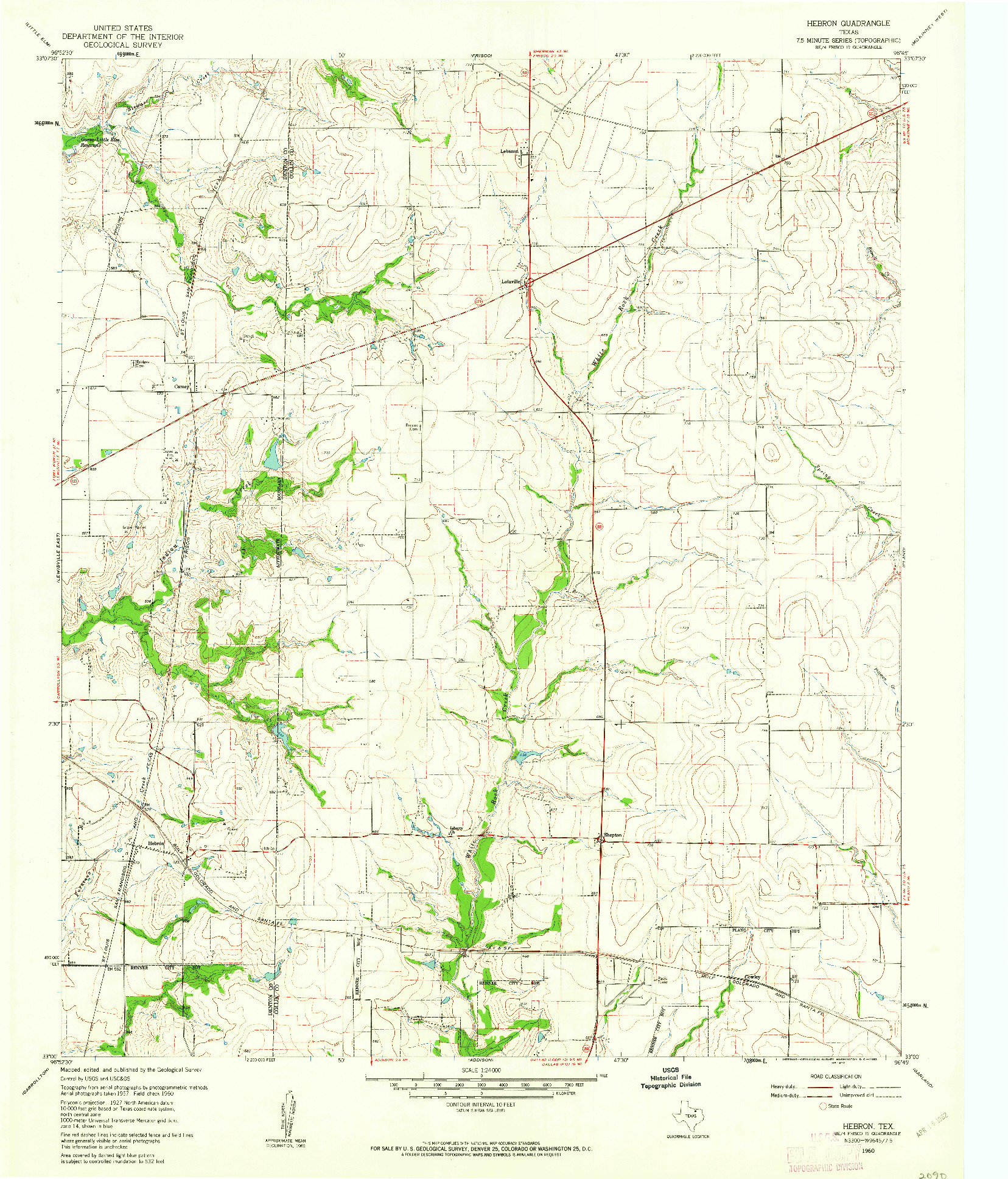 USGS 1:24000-SCALE QUADRANGLE FOR HEBRON, TX 1960