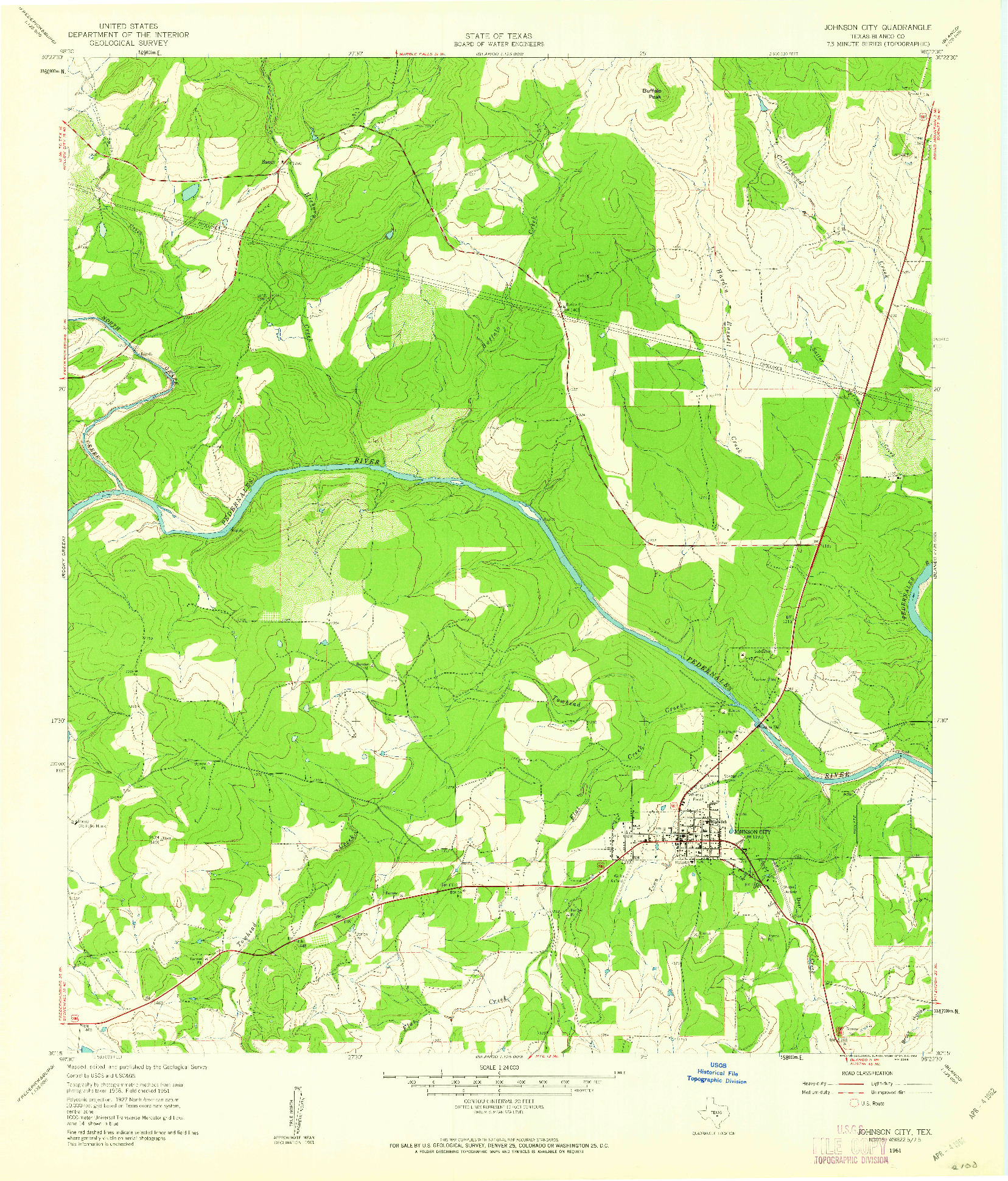 USGS 1:24000-SCALE QUADRANGLE FOR JOHNSON CITY, TX 1961