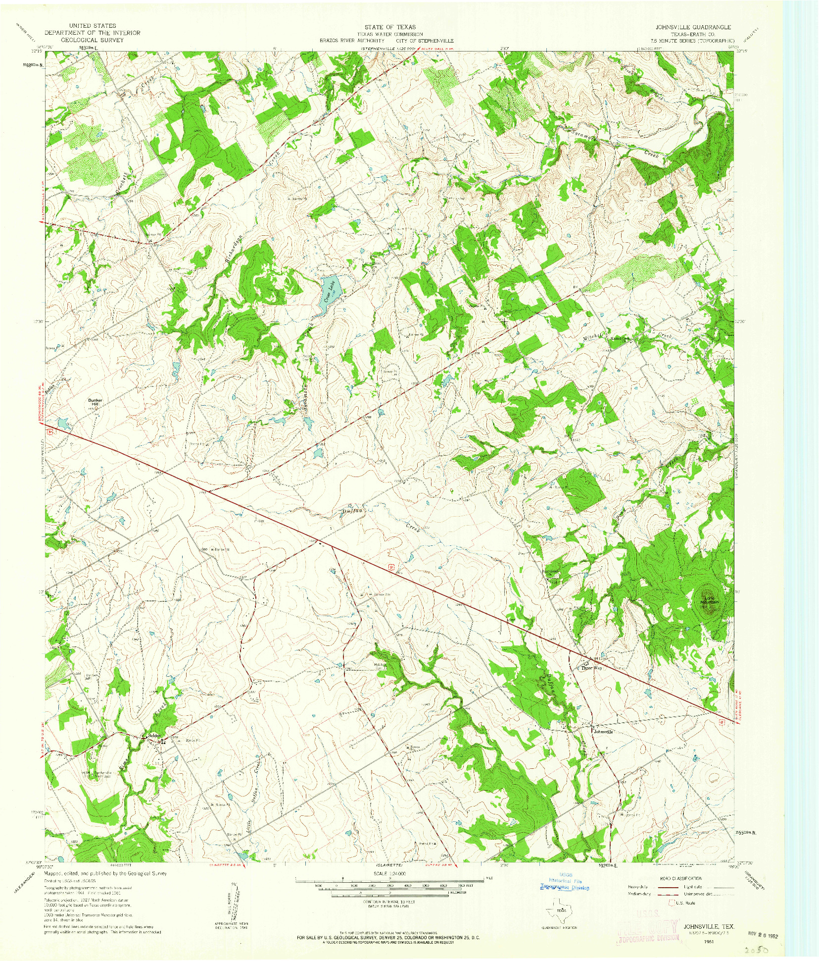 USGS 1:24000-SCALE QUADRANGLE FOR JOHNSVILLE, TX 1961