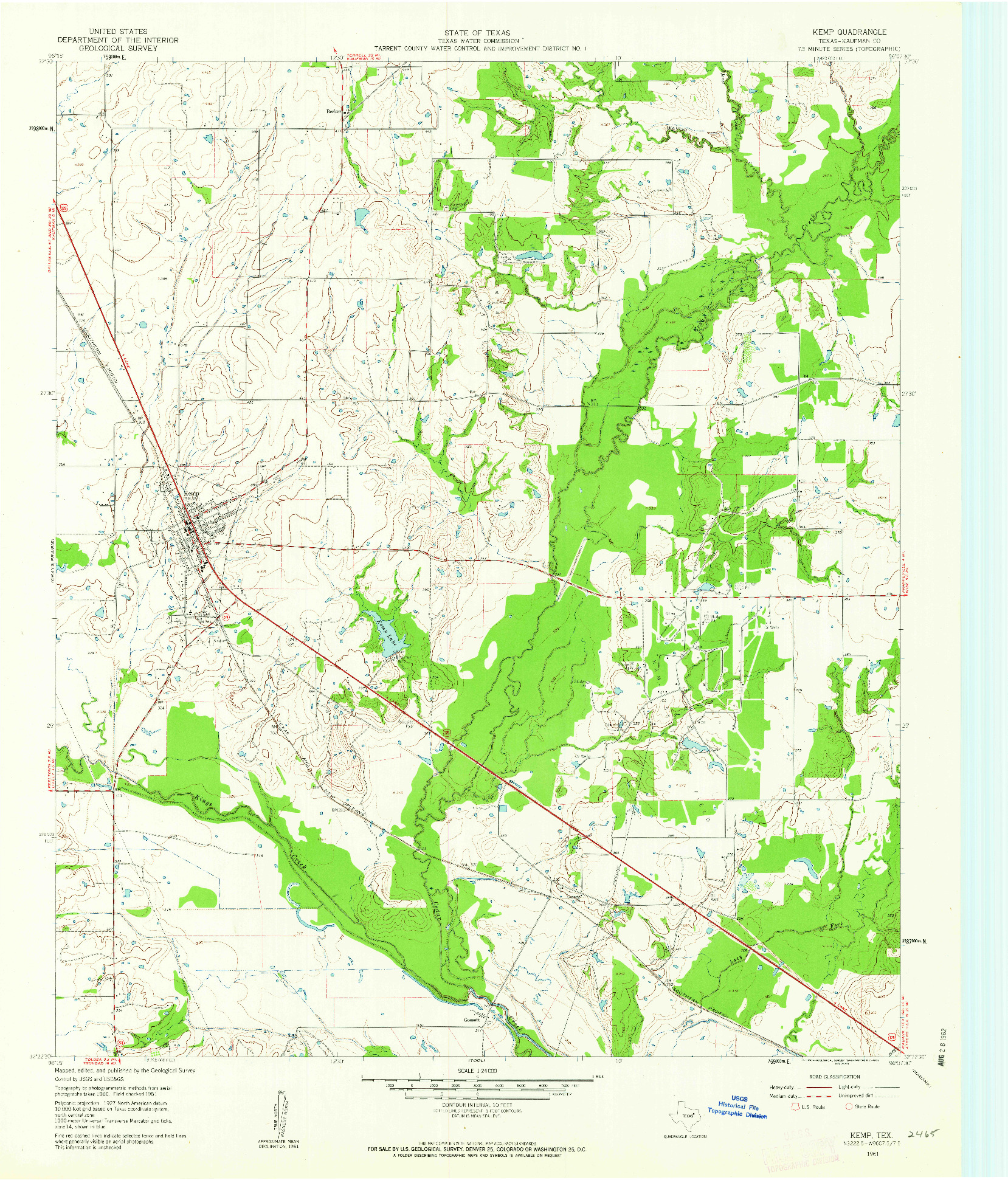 USGS 1:24000-SCALE QUADRANGLE FOR KEMP, TX 1961