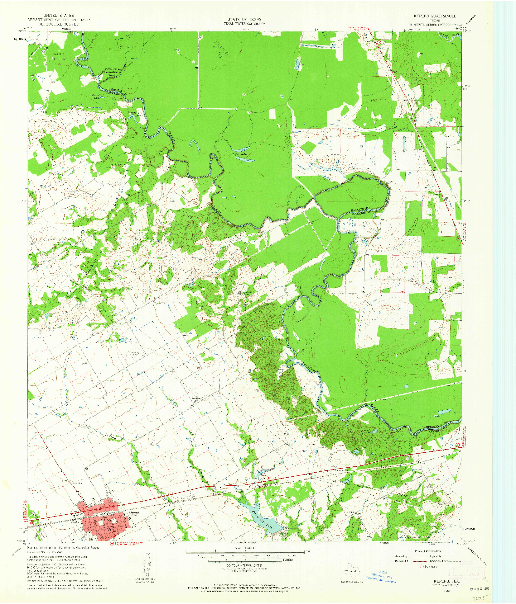 USGS 1:24000-SCALE QUADRANGLE FOR KERENS, TX 1961