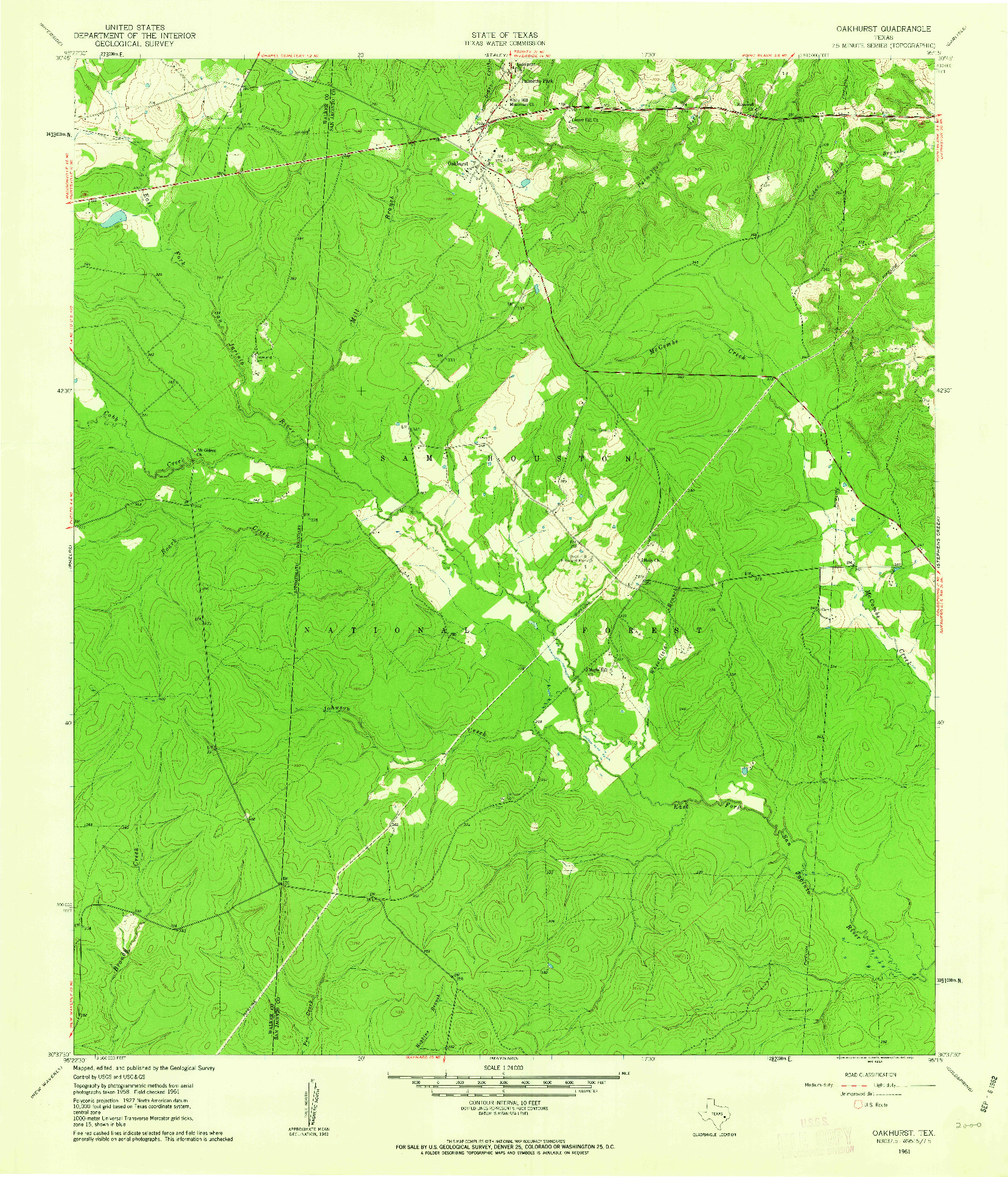 USGS 1:24000-SCALE QUADRANGLE FOR OAKHURST, TX 1961