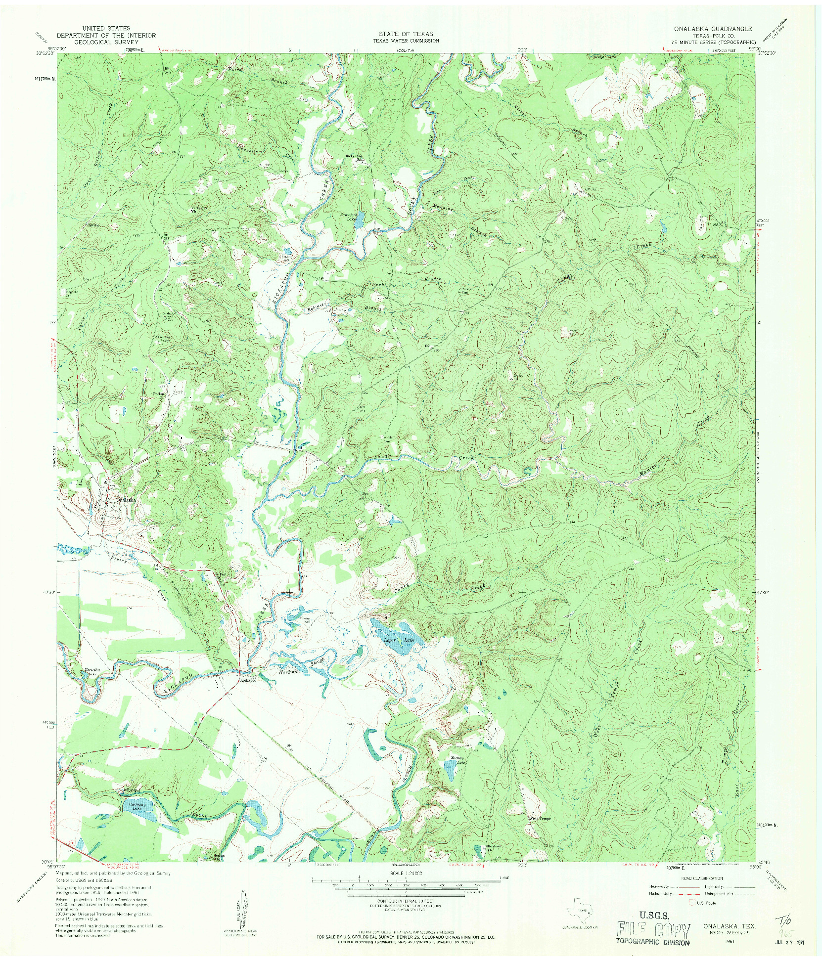 USGS 1:24000-SCALE QUADRANGLE FOR ONALASKA, TX 1961
