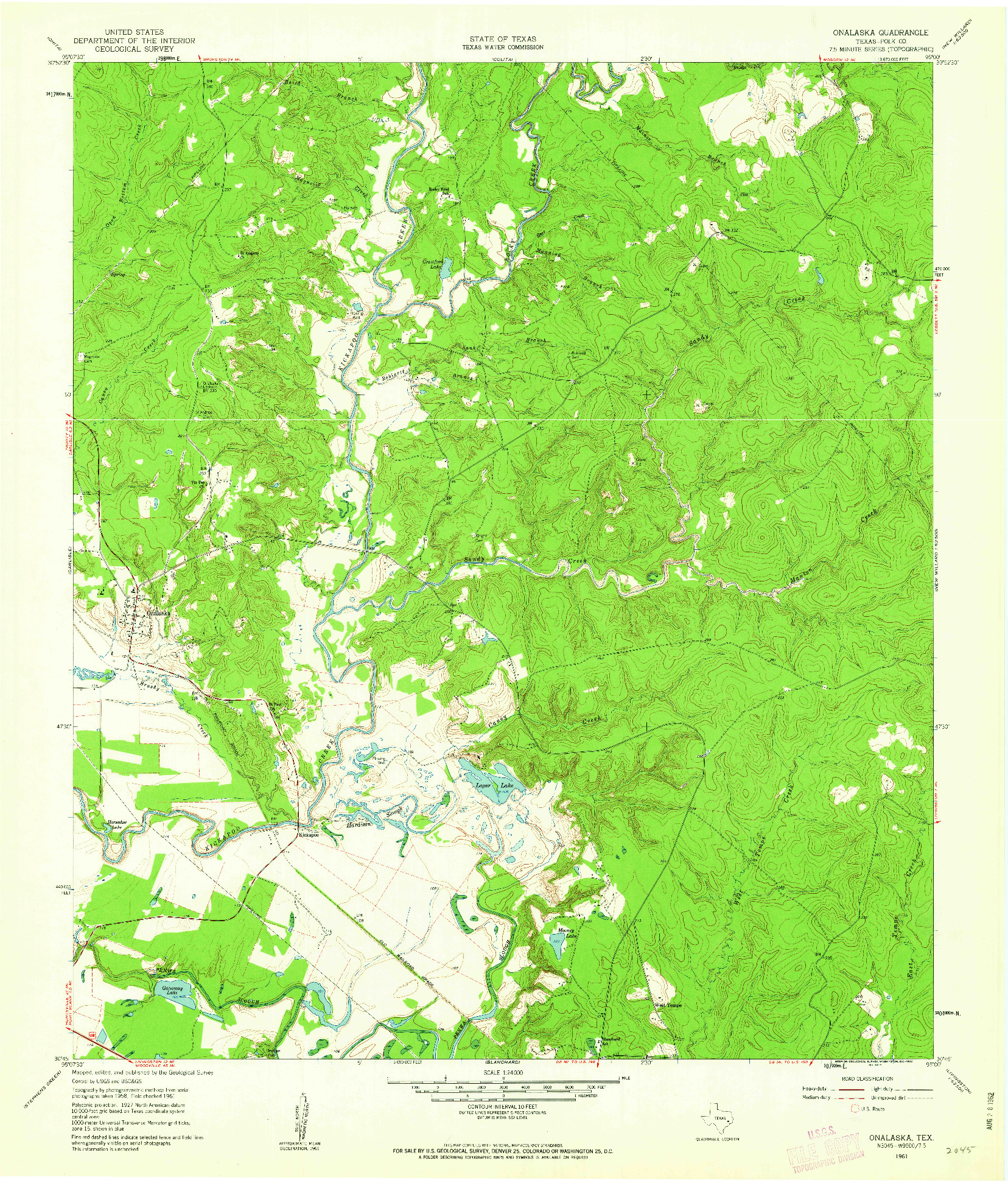 USGS 1:24000-SCALE QUADRANGLE FOR ONALASKA, TX 1961