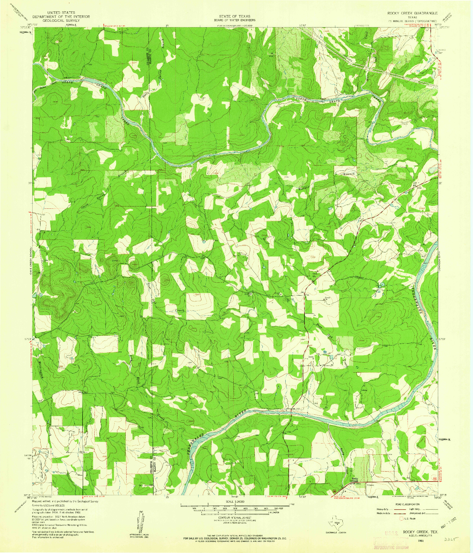 USGS 1:24000-SCALE QUADRANGLE FOR ROCKY CREEK, TX 1961