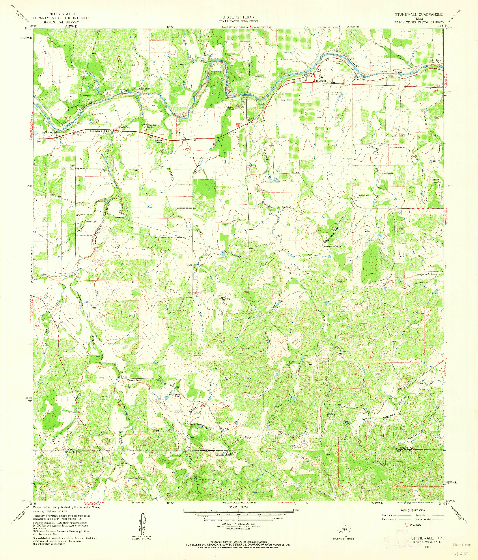 USGS 1:24000-SCALE QUADRANGLE FOR STONEWALL, TX 1961