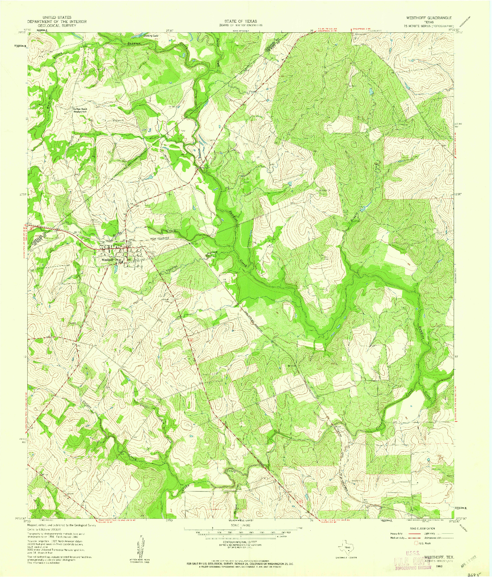 USGS 1:24000-SCALE QUADRANGLE FOR WESTHOFF, TX 1960