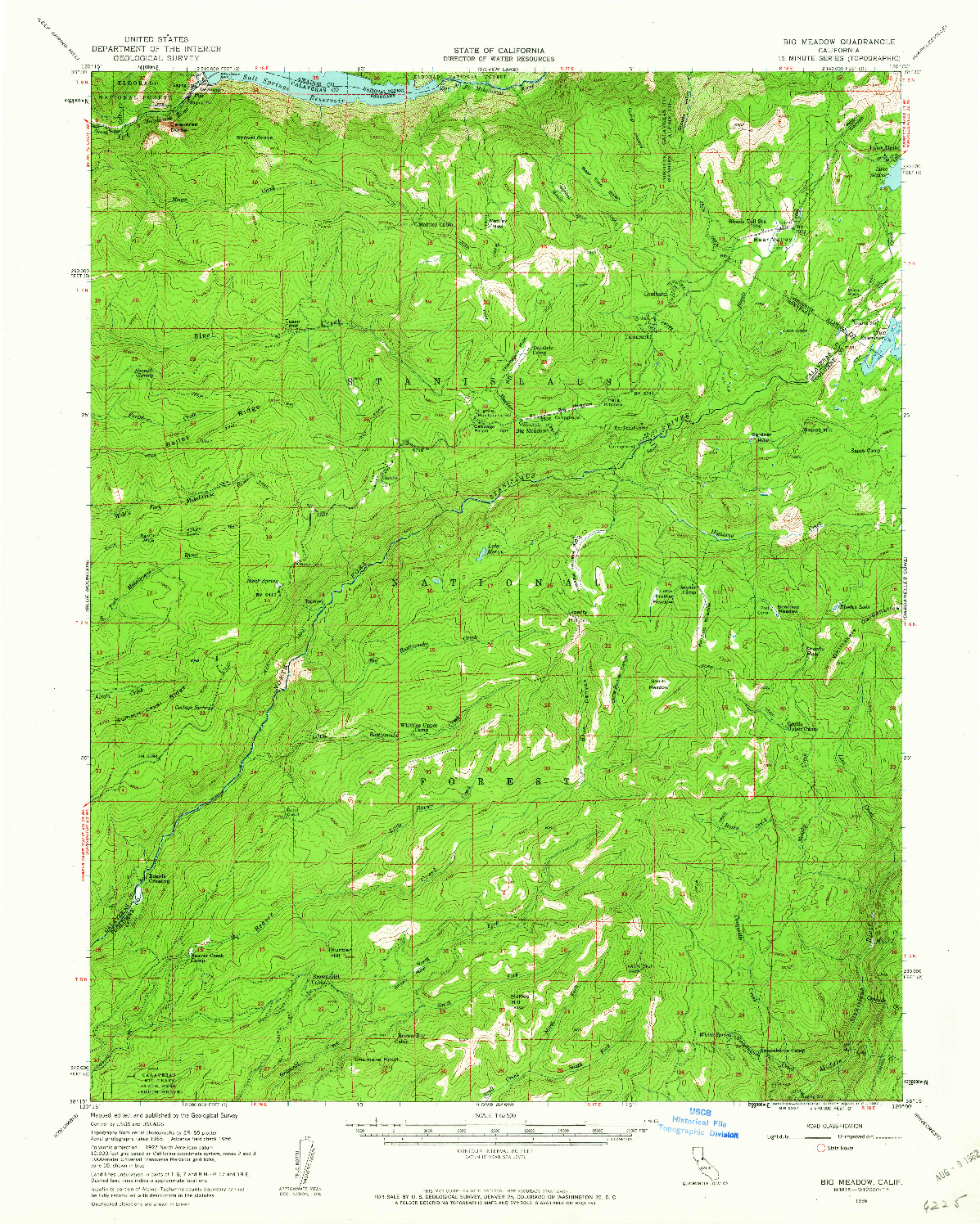 USGS 1:62500-SCALE QUADRANGLE FOR BIG MEADOW, CA 1956