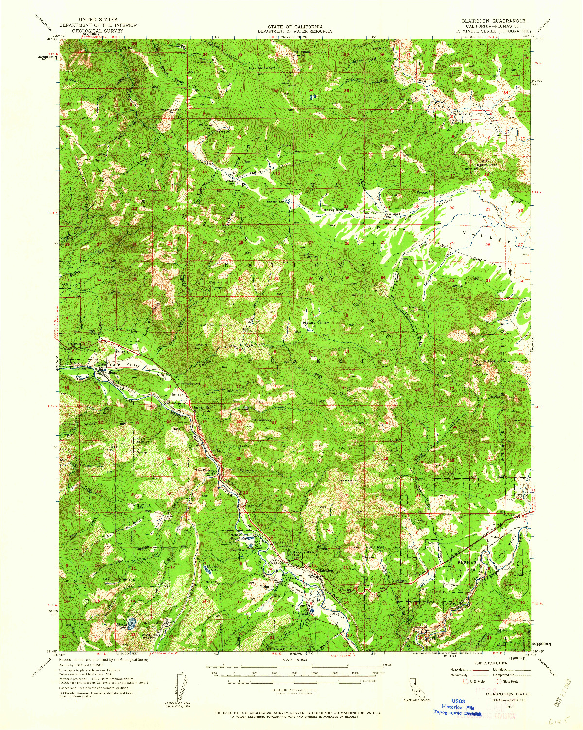 USGS 1:62500-SCALE QUADRANGLE FOR BLAIRSDEN, CA 1956