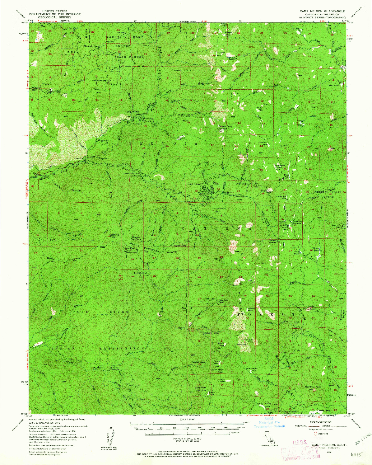 USGS 1:62500-SCALE QUADRANGLE FOR CAMP NELSON, CA 1956