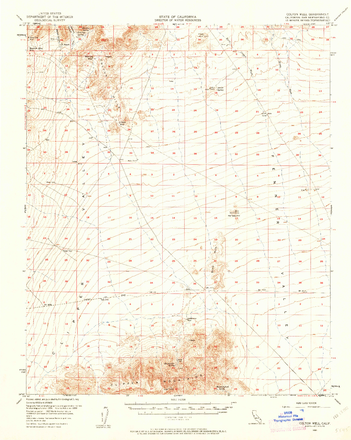USGS 1:62500-SCALE QUADRANGLE FOR COLTON WELL, CA 1956