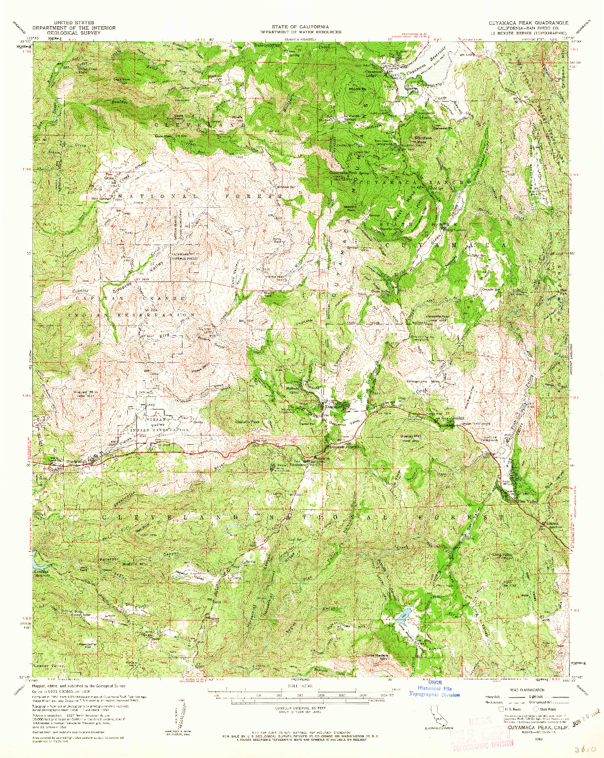 USGS 1:62500-SCALE QUADRANGLE FOR CUYAMACA PEAK, CA 1960