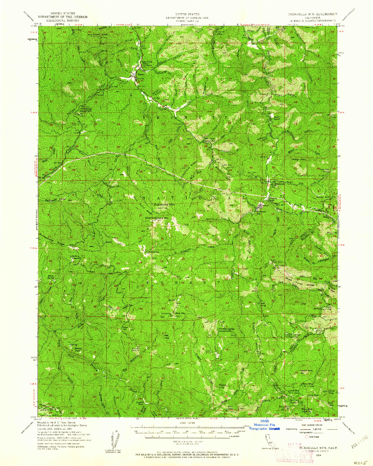 USGS 1:62500-SCALE QUADRANGLE FOR DUBAKELLA MTN, CA 1954