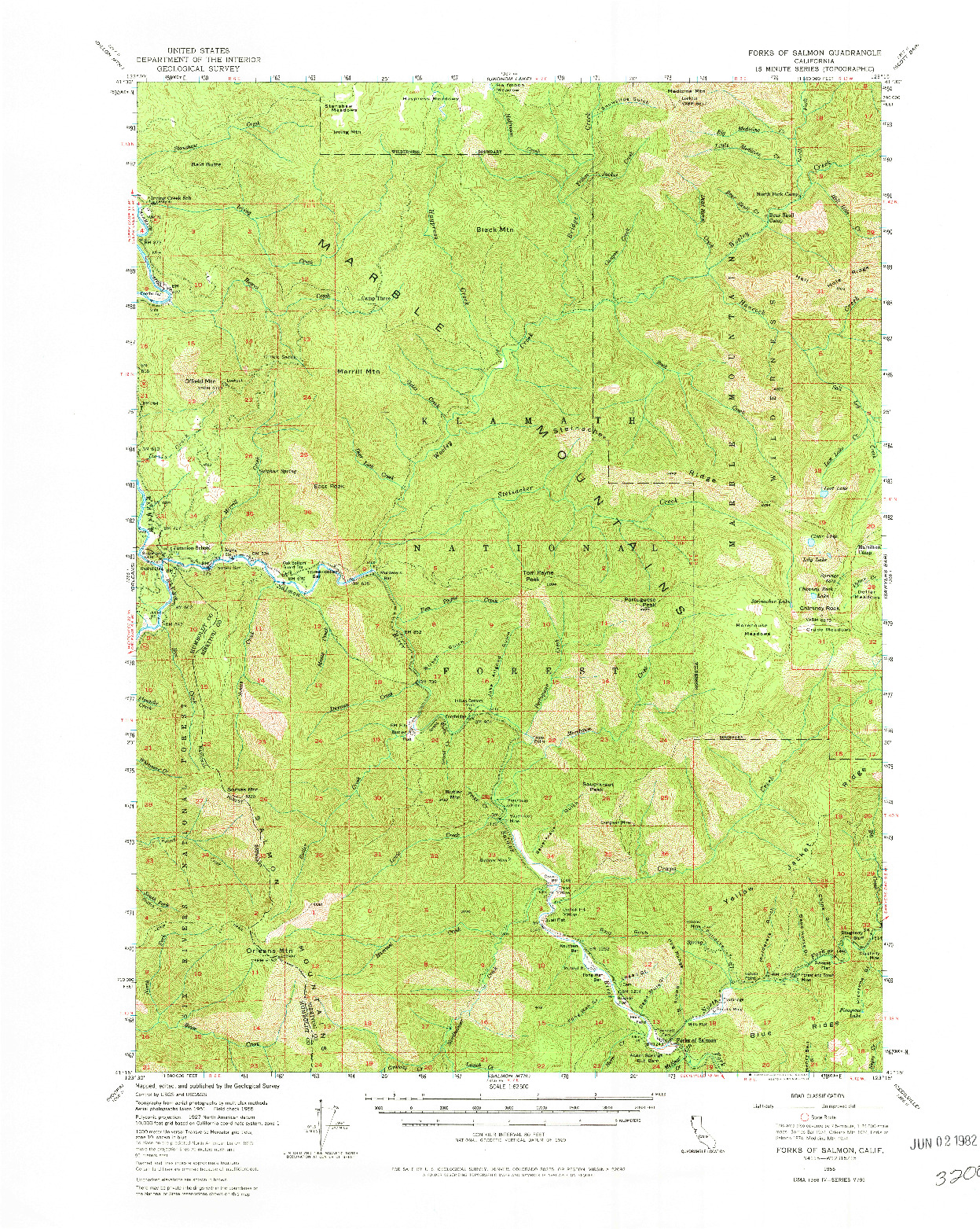 USGS 1:62500-SCALE QUADRANGLE FOR FORKS OF SALMON, CA 1955