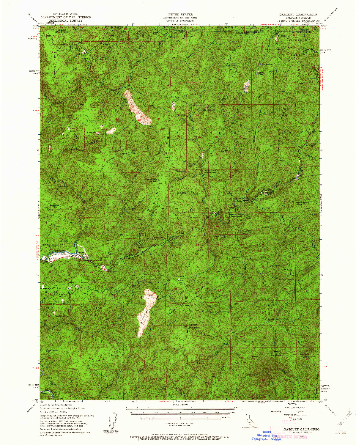 USGS 1:62500-SCALE QUADRANGLE FOR GASQUET, CA 1951