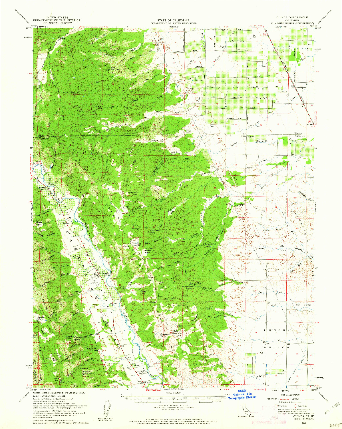 USGS 1:62500-SCALE QUADRANGLE FOR GUINDA, CA 1959