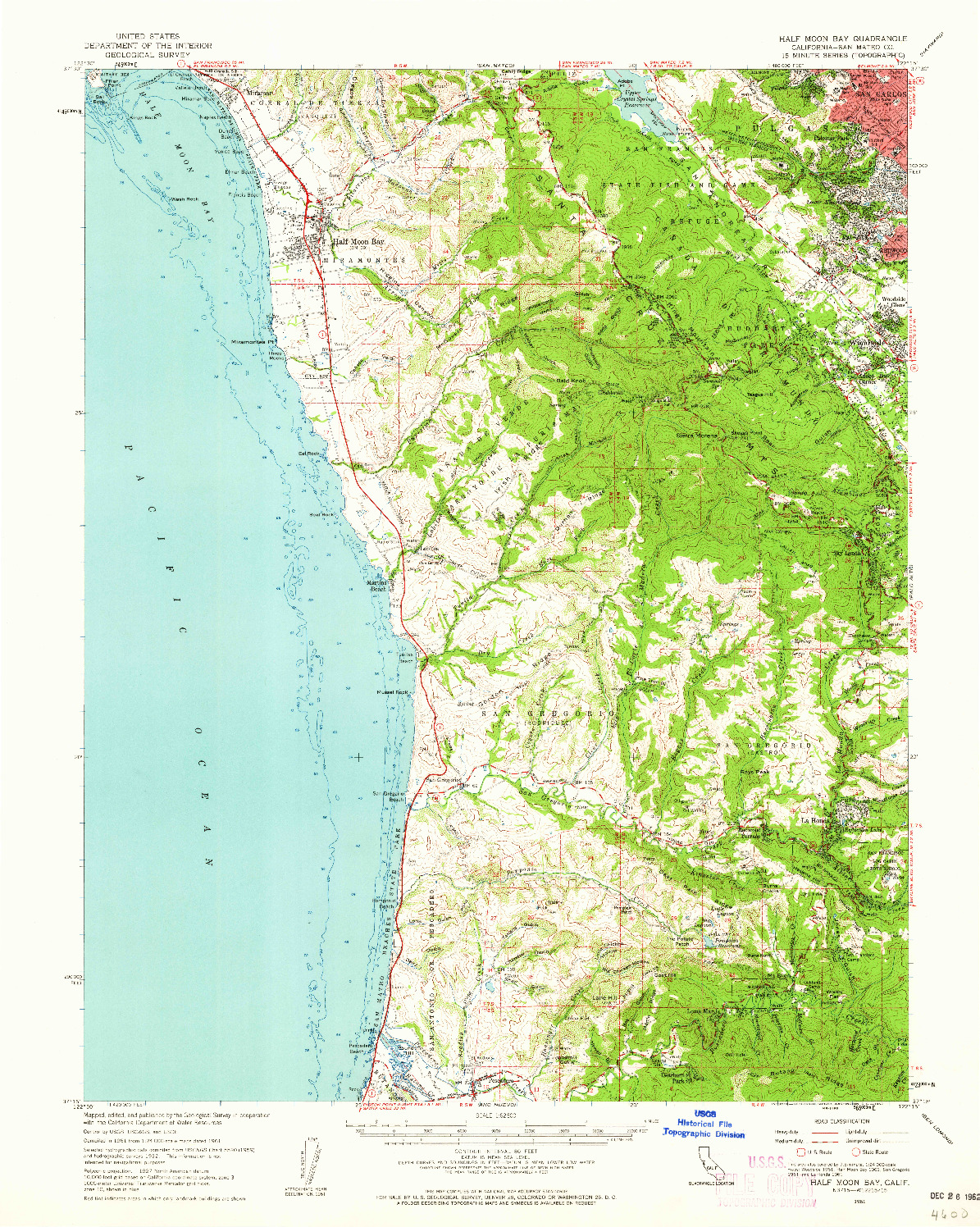 USGS 1:62500-SCALE QUADRANGLE FOR HALF MOON BAY, CA 1961
