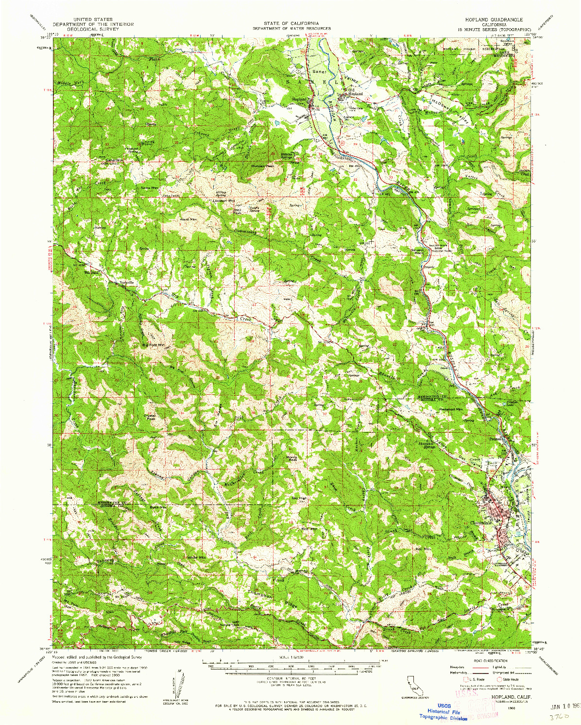 USGS 1:62500-SCALE QUADRANGLE FOR HOPLAND, CA 1960