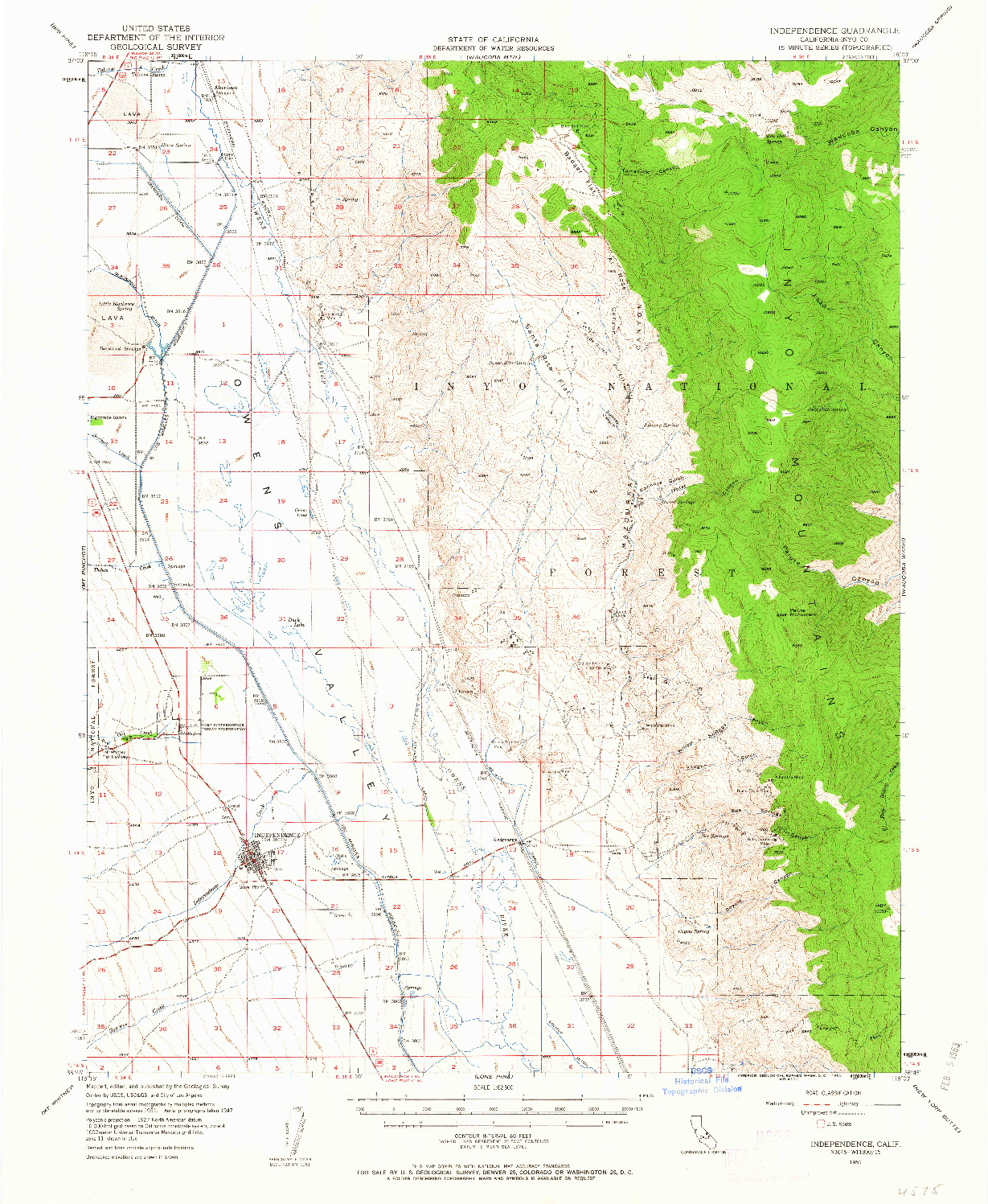 USGS 1:62500-SCALE QUADRANGLE FOR INDEPENDENCE, CA 1951