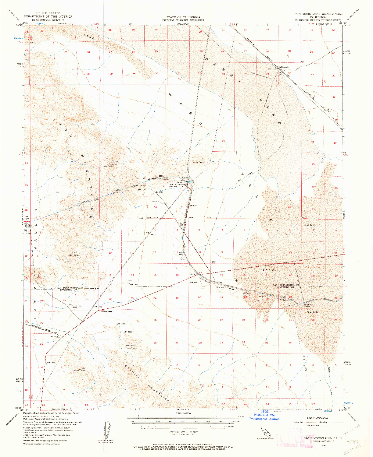 USGS 1:62500-SCALE QUADRANGLE FOR IRON MOUNTAINS, CA 1956