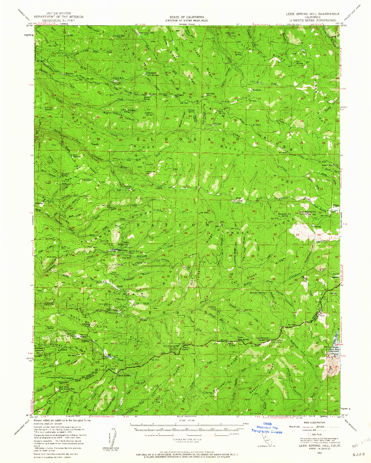 USGS 1:62500-SCALE QUADRANGLE FOR LEEK SPRING HILL, CA 1951