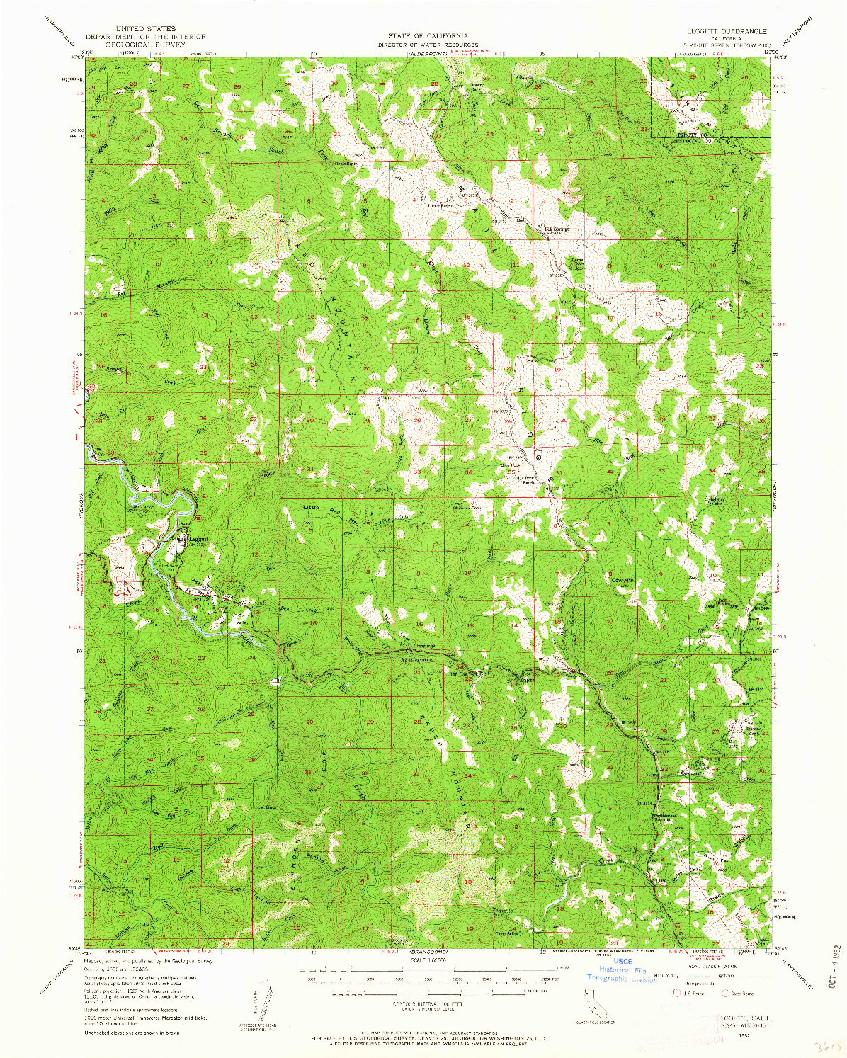 USGS 1:62500-SCALE QUADRANGLE FOR LEGGETT, CA 1952