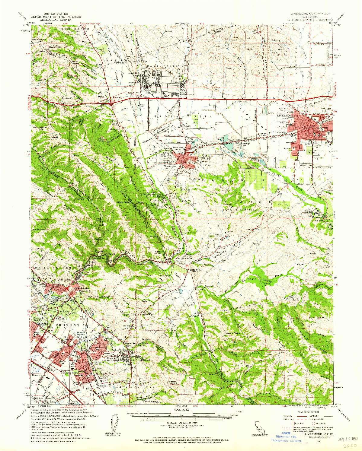 USGS 1:62500-SCALE QUADRANGLE FOR LIVERMORE, CA 1961