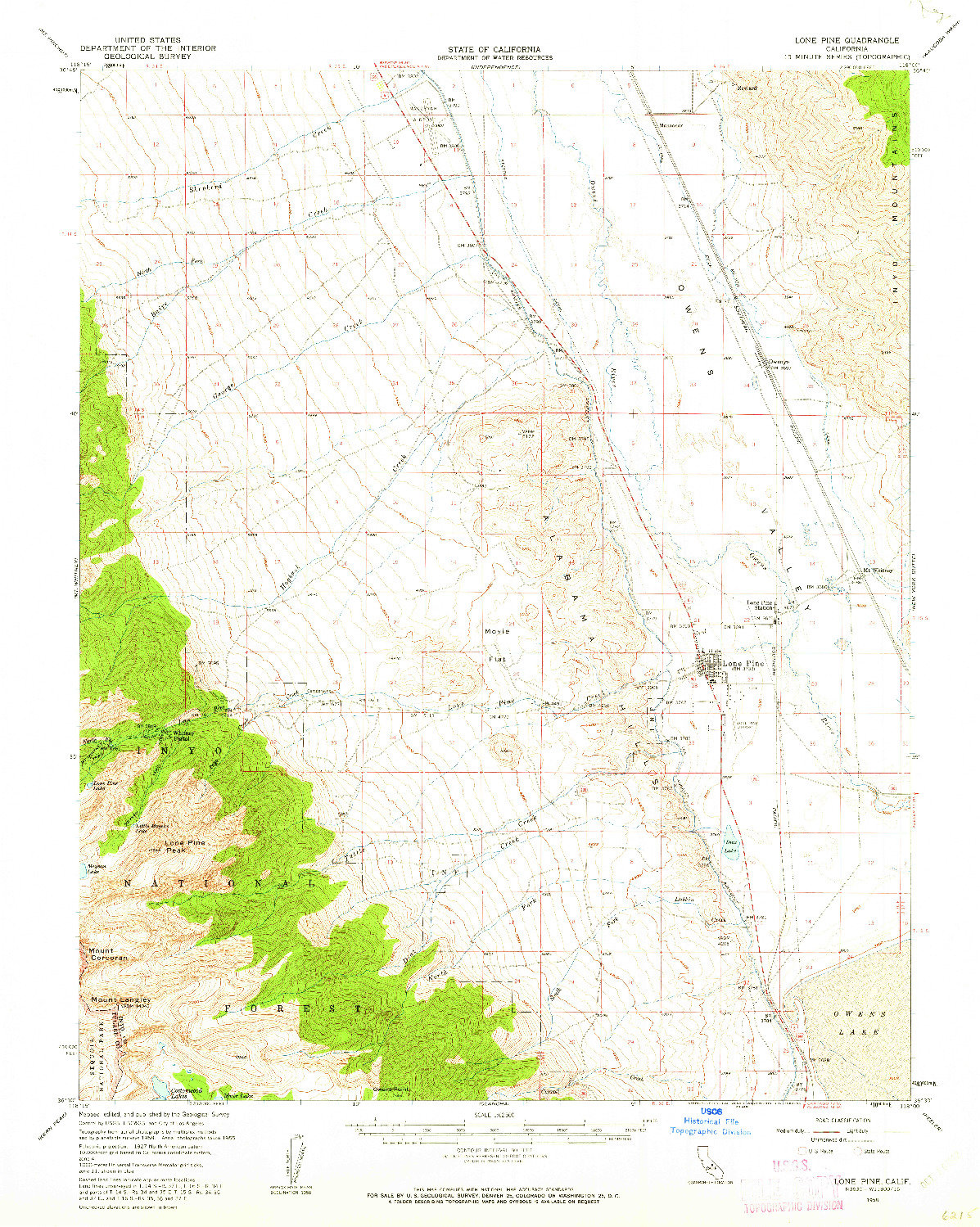 USGS 1:62500-SCALE QUADRANGLE FOR LONE PINE, CA 1958