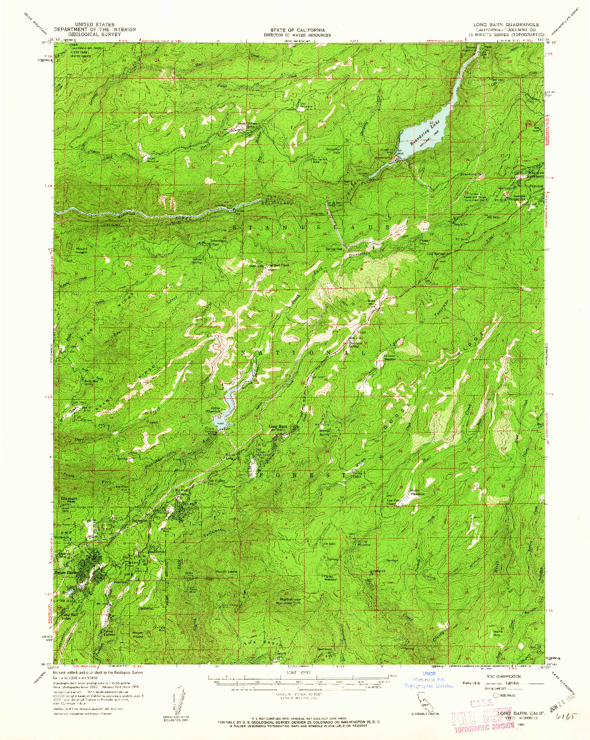 USGS 1:62500-SCALE QUADRANGLE FOR LONG BARN, CA 1956