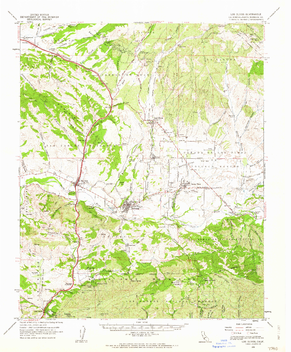 USGS 1:62500-SCALE QUADRANGLE FOR LOS OLIVOS, CA 1959