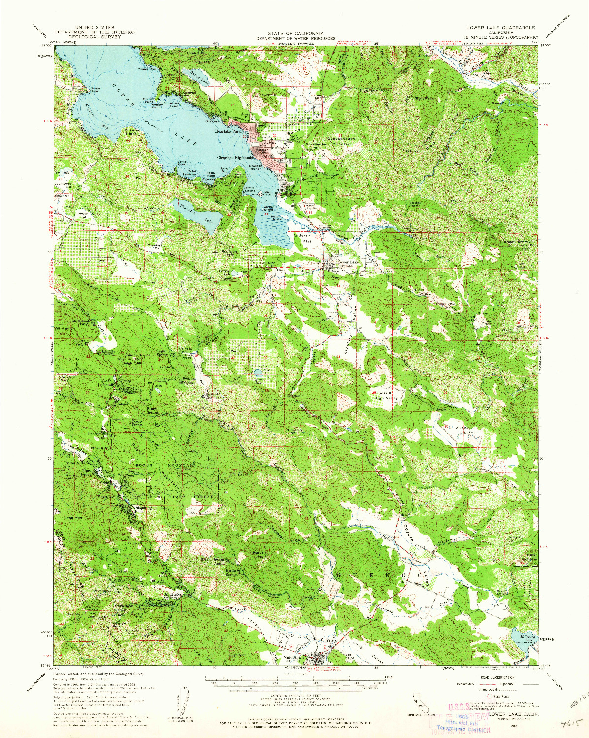 USGS 1:62500-SCALE QUADRANGLE FOR LOWER LAKE, CA 1958