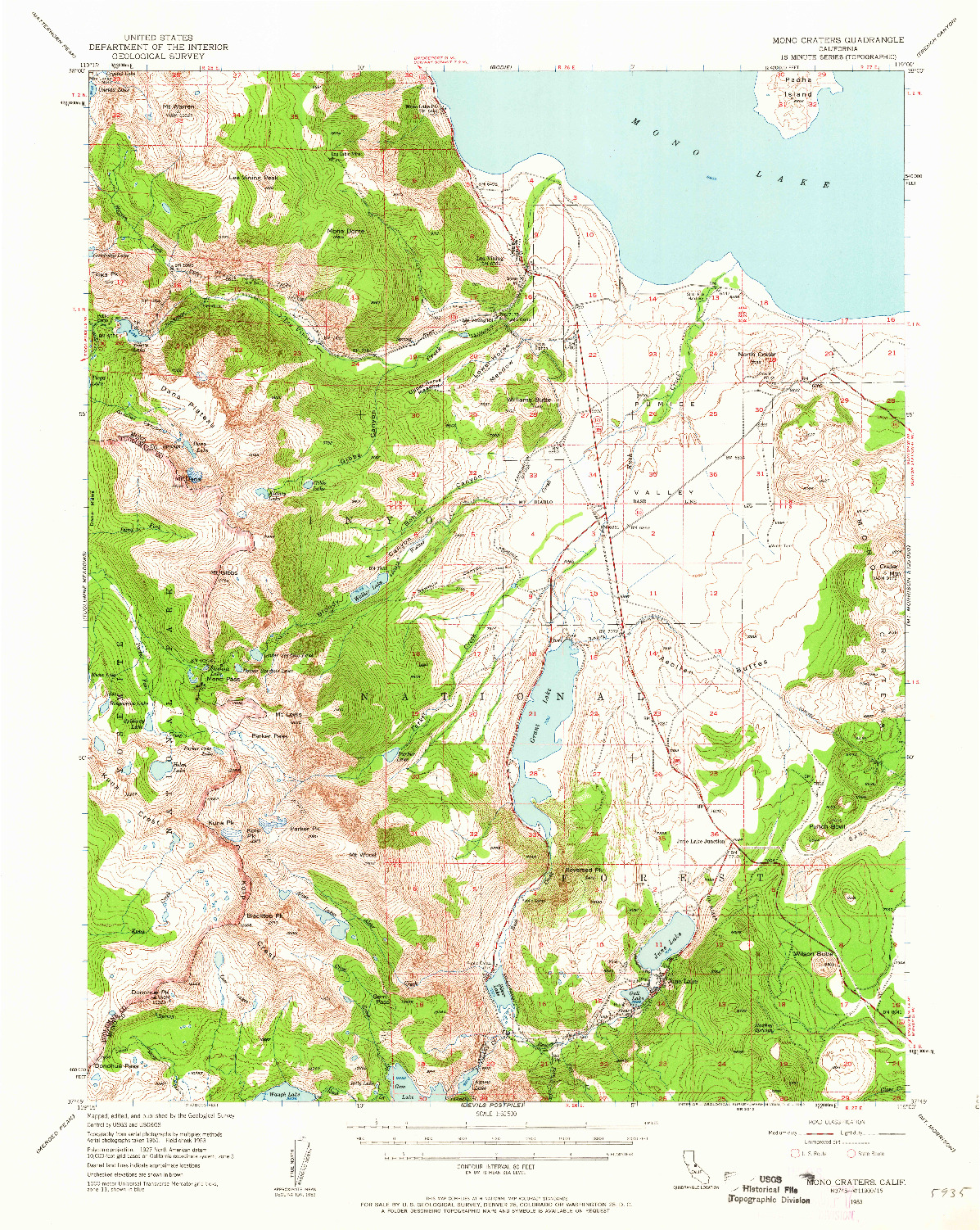 USGS 1:62500-SCALE QUADRANGLE FOR MONO CRATERS, CA 1953