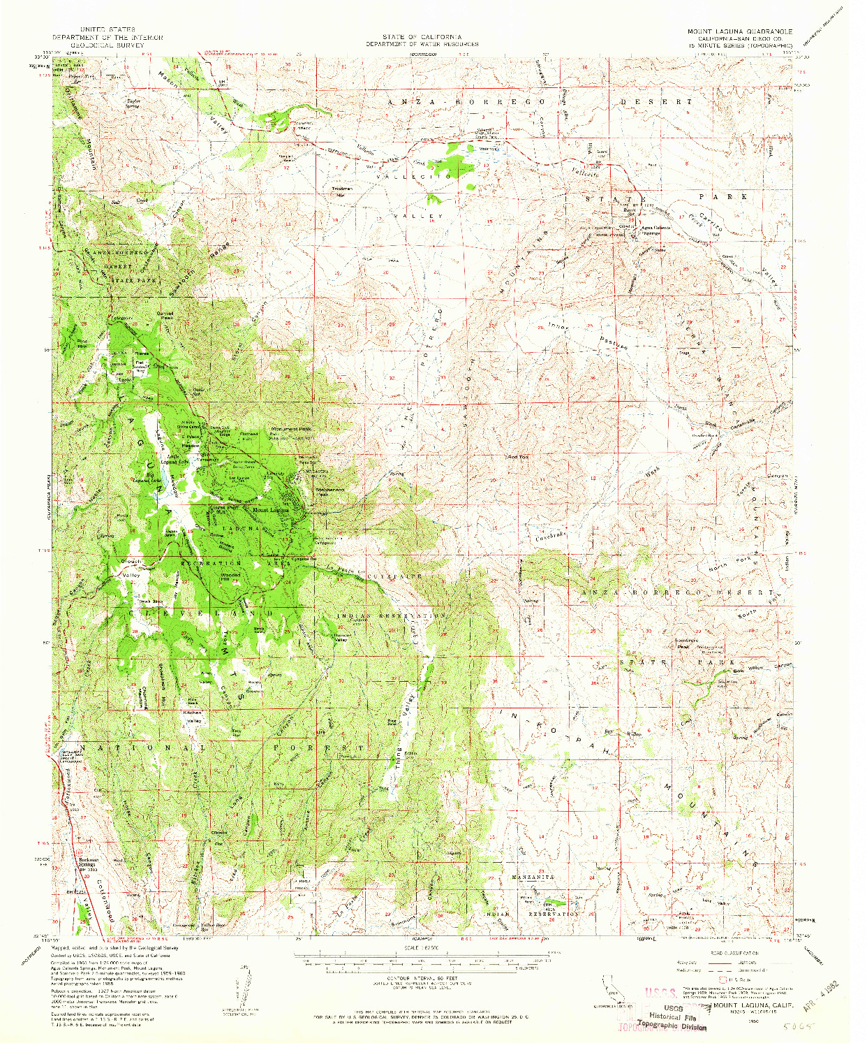 USGS 1:62500-SCALE QUADRANGLE FOR MOUNT LAGUNA, CA 1960