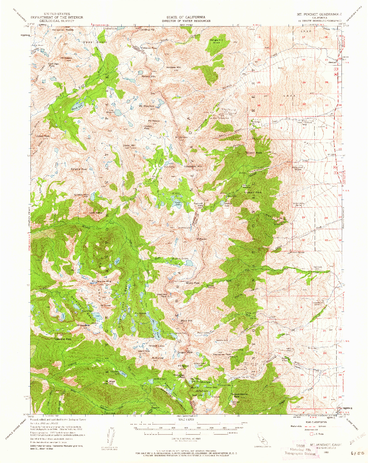 USGS 1:62500-SCALE QUADRANGLE FOR MT. PINCHOT, CA 1953