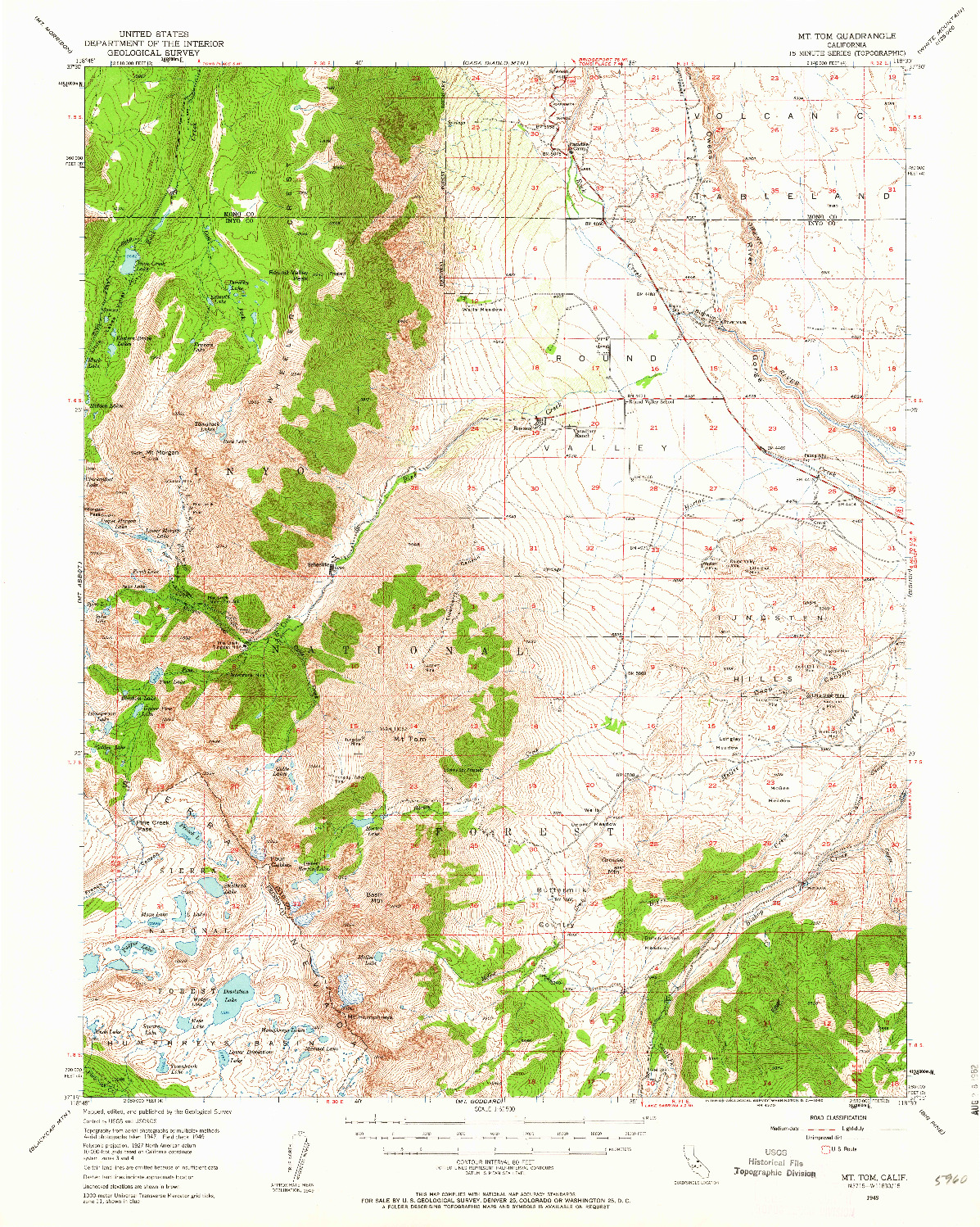 USGS 1:62500-SCALE QUADRANGLE FOR MT. TOM, CA 1949