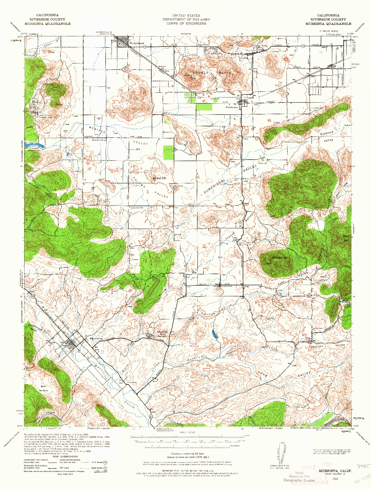 USGS 1:62500-SCALE QUADRANGLE FOR MURRIETA, CA 1942