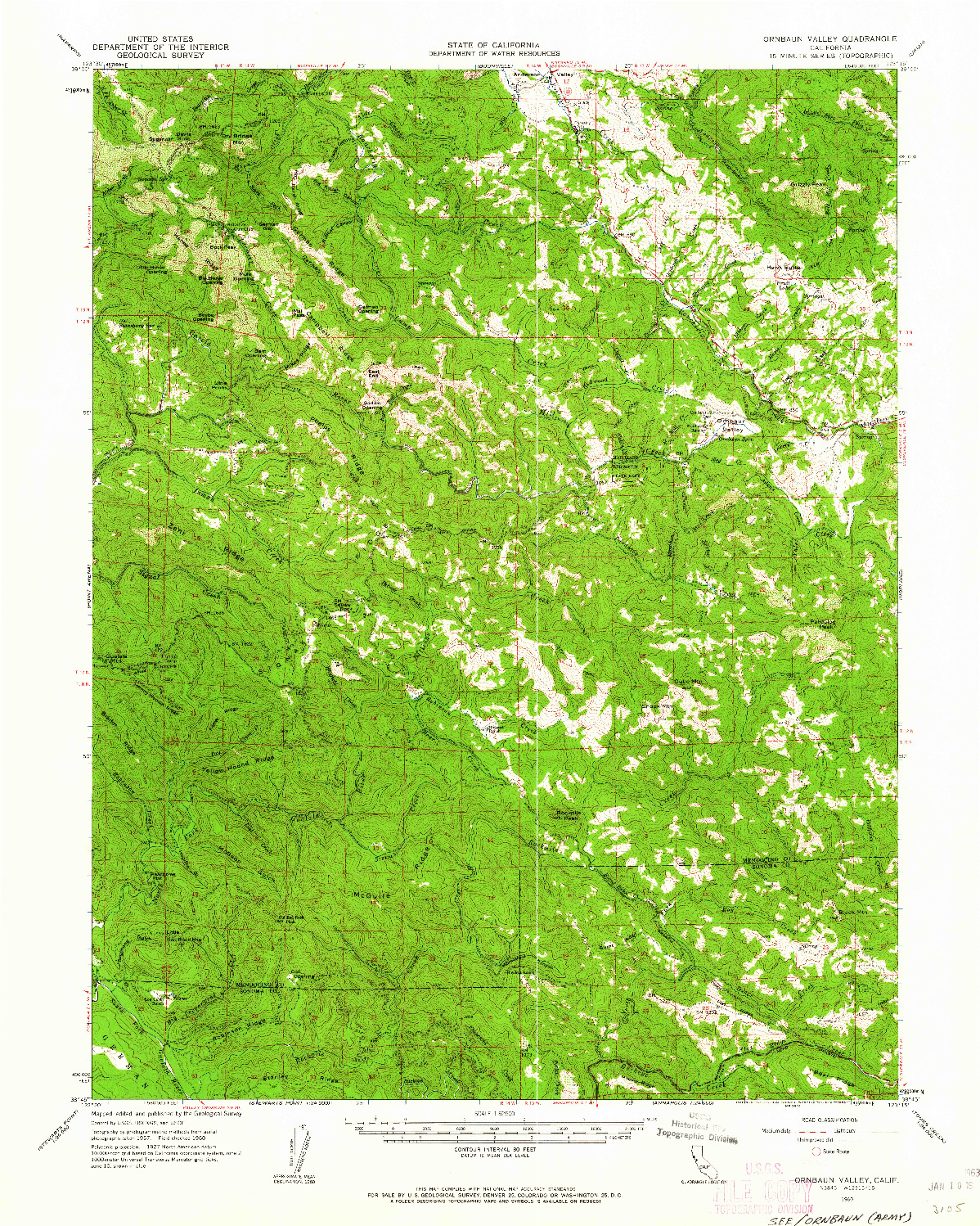 USGS 1:62500-SCALE QUADRANGLE FOR ORNBAUN VALLEY, CA 1960