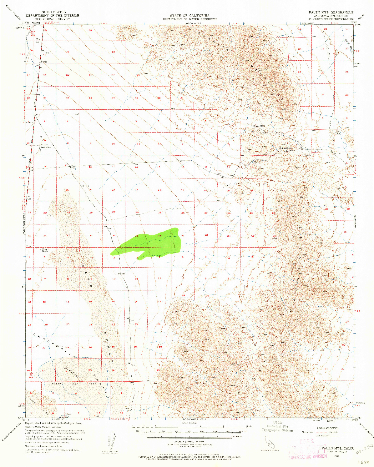 USGS 1:62500-SCALE QUADRANGLE FOR PALEN MOUNTAINS, CA 1952