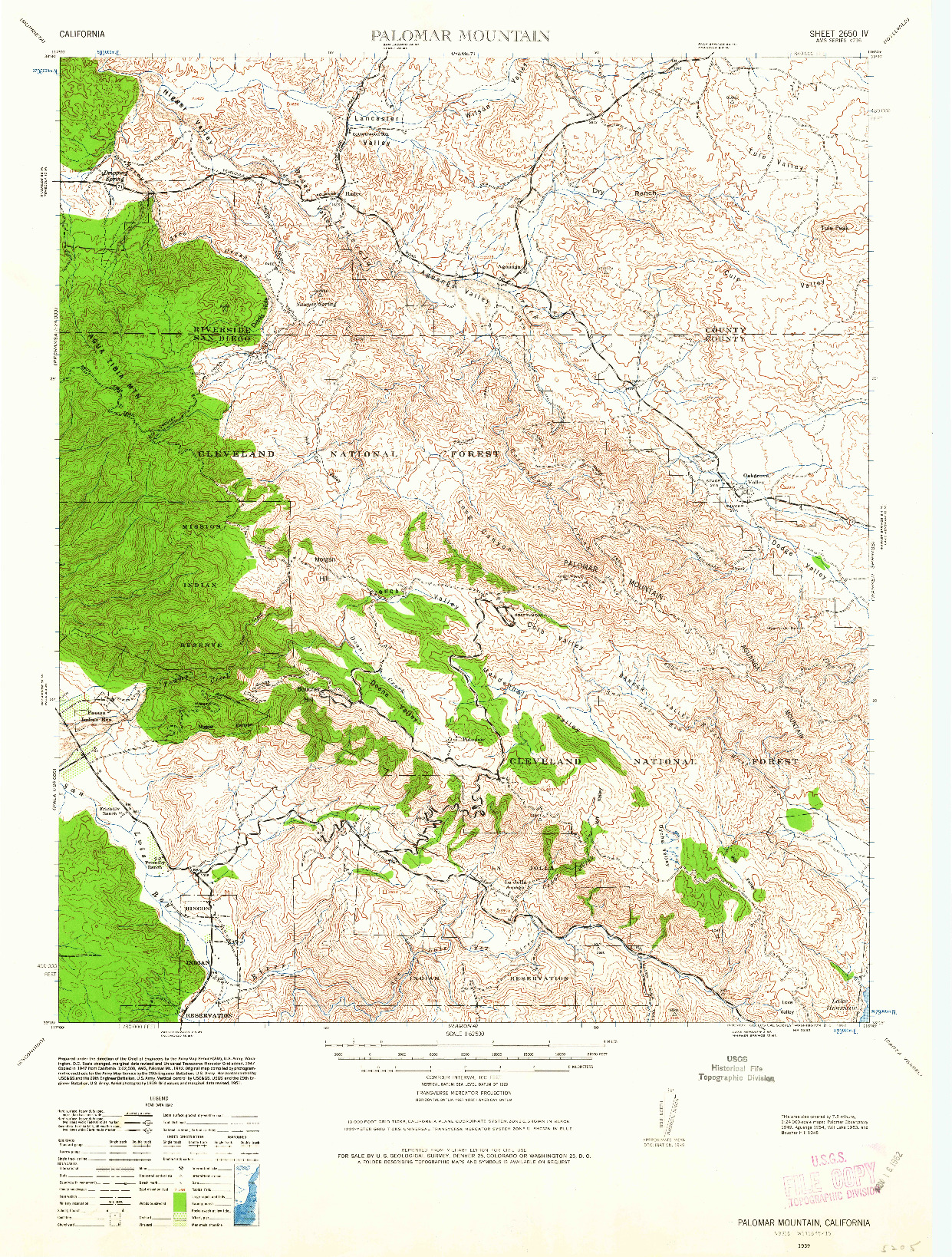 USGS 1:62500-SCALE QUADRANGLE FOR PALOMAR MOUNTAIN, CA 1939